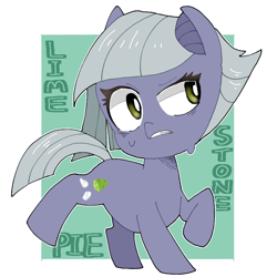 Size: 768x768 | Tagged: safe, artist:destroyer_aky, imported from derpibooru, limestone pie, earth pony, pony, abstract background, chibi, cute, female, limabetes, mare, pixiv, solo, sweat