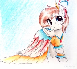 Size: 2584x2322 | Tagged: safe, artist:liaaqila, imported from derpibooru, oc, oc only, oc:aurelia freefeather, oc:aurelleah, oc:aurry, pegasus, pony, clothes, commission, cute, dress, fancy dress, female, happy, looking at you, mare, ocbetes, simple background, smiling, smiling at you, solo, traditional art, watercolor painting, white background