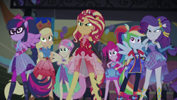 Size: 1920x1080 | Tagged: safe, imported from derpibooru, screencap, applejack, fluttershy, pinkie pie, rainbow dash, rarity, sci-twi, sunset shimmer, twilight sparkle, cheer you on, equestria girls, spoiler:eqg series (season 2), female, humane five, humane seven, humane six, ponied up, sleeveless