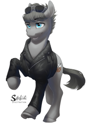 Size: 1100x1500 | Tagged: safe, artist:silentwulv, imported from derpibooru, oc, oc only, earth pony, pony, clothes, jacket, male, simple background, solo, stallion, sunglasses, transparent background