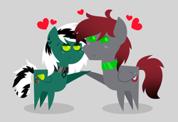 Size: 1750x1200 | Tagged: safe, artist:keyrijgg, imported from derpibooru, oc, oc only, pegasus, pony, art, auction, blushing, choker, commission, couple, gray background, heart, pointy ponies, shipping, simple background, uch, your character here