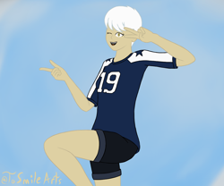 Size: 1200x1000 | Tagged: safe, artist:tosmilearts, imported from derpibooru, oc, oc only, oc:sawyer, human, 1st awesome platoon, clothes, dallas cowboys, humanized, jersey, shorts, simple background, solo