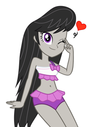 Size: 1280x1545 | Tagged: safe, artist:ponyalfonso, imported from derpibooru, octavia melody, equestria girls, adorasexy, belly button, clothes, cute, female, heart, looking at you, one eye closed, request, sexy, simple background, solo, swimsuit, transparent background, vector, wink