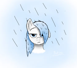 Size: 1047x929 | Tagged: safe, artist:nebulafactory, imported from derpibooru, pony, bust, digital art, female, looking at you, portrait, practice drawing, rain, sad, solo