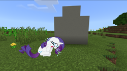 Size: 1360x766 | Tagged: safe, imported from derpibooru, rarity, crying, grave, minecraft, rest in peace