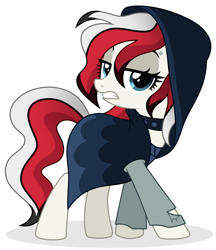 Size: 2346x2710 | Tagged: safe, artist:sonnezamayxx, imported from derpibooru, oc, oc only, unnamed oc, earth pony, pony, adoptable, clothes, female, hood, lidded eyes, mare, simple background, solo, white background