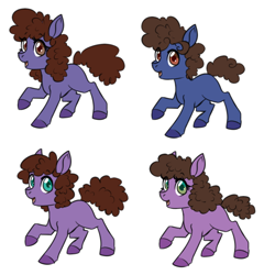 Size: 750x750 | Tagged: safe, artist:jitterbugjive, imported from derpibooru, oc, oc only, earth pony, colored hooves, colt, curly mane, curly tail, female, filly, foal, happy, magical gay spawn, male, offspring, open mouth, simple background, white background