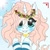 Size: 1080x1080 | Tagged: safe, artist:_wulfie, imported from derpibooru, oc, oc only, oc:angel paw, pony, unicorn, blushing, bust, camera shot, clothes, cloud, fangs, floral head wreath, flower, heart eyes, horn, jewelry, necklace, smiling, socks, solo, striped socks, sun, unicorn oc, wingding eyes