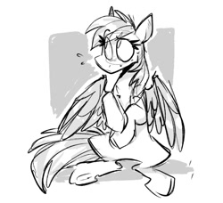 Size: 1076x982 | Tagged: safe, artist:klhpyro, imported from derpibooru, rainbow dash, pegasus, pony, female, monochrome, nervous, solo