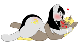 Size: 2350x1396 | Tagged: safe, artist:thepianistmare, imported from derpibooru, oc, oc:klavinova, butt, butt blush, commission, kissing, large butt, plot