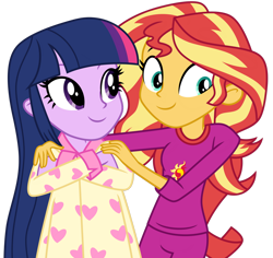 Size: 1024x967 | Tagged: safe, artist:emeraldblast63, imported from derpibooru, sunset shimmer, twilight sparkle, human, equestria girls, clothes, pajamas, simple background, transparent background