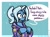 Size: 1280x948 | Tagged: safe, artist:poecillia-gracilis19, imported from derpibooru, trixie, pony, unicorn, babysitter trixie, clothes, dialogue, female, floppy ears, gameloft, gameloft interpretation, hoodie, meme, pigtails, smiling, solo, speech bubble, this will not end well