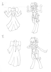 Size: 1496x2124 | Tagged: safe, artist:supra80, imported from derpibooru, oc, oc:cold front, anthro, unguligrade anthro, clothes, crossdressing, dress, femboy, leotard, lingerie, male, monochrome, sketch, sketch dump, socks, stockings, thigh highs, traditional art, underwear