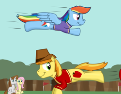 Size: 1080x840 | Tagged: safe, artist:hoofclid, imported from derpibooru, braeburn, fluttershy, rainbow dash, oc, buckball