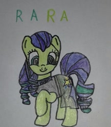 Size: 561x646 | Tagged: safe, artist:electric spark, imported from derpibooru, coloratura, earth pony, pony, cute, female, mare, one hoof raised, raised hoof, rara, rarabetes, simple background, smiling, text, traditional art, white background