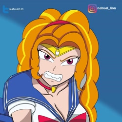 Size: 2048x2048 | Tagged: safe, artist:nando13, imported from derpibooru, adagio dazzle, human, equestria girls, clothes, cosplay, costume, fangs, female, grin, human coloration, sailor moon, sailor moon redraw meme, serena tsukino, smiling, solo, tsukino usagi