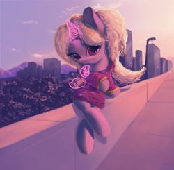 Size: 4050x3968 | Tagged: safe, artist:vultraz, imported from derpibooru, trixie, pony, unicorn, absurd resolution, babysitter trixie, city, clothes, crackers, cute, diatrixes, eating, female, food, hoodie, levitation, magic, peanut butter, peanut butter crackers, pigtails, solo, telekinesis, twintails