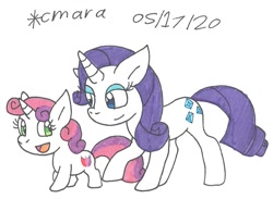 Size: 1080x789 | Tagged: safe, artist:cmara, imported from derpibooru, rarity, sweetie belle, pony, unicorn, belle sisters, cute, diasweetes, female, filly, mare, raribetes, siblings, sisters, traditional art