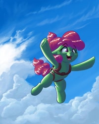 Size: 1280x1600 | Tagged: safe, artist:rocket-lawnchair, imported from derpibooru, oc, oc only, oc:windcatcher, pony, falling, female, parachute, raffle prize, sky, skydiving, solo