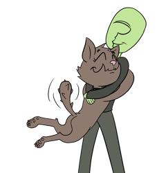 Size: 847x870 | Tagged: safe, artist:happy harvey, imported from derpibooru, oc, oc only, oc:anon, diamond dog, human, butt, collar, drawn on phone, eyes closed, female, female diamond dog, hug, lifting, male, paw pads, paws, phone drawing, plot, simple background, tail wag, transparent background