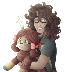 Size: 3500x3900 | Tagged: safe, artist:kikirdcz, imported from derpibooru, yona, oc, human, yak, bow, cloven hooves, female, glasses, hair bow, human female, monkey swings, plushie, simple background, transparent background