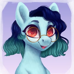 Size: 1280x1280 | Tagged: safe, artist:violettacamak, imported from derpibooru, oc, oc only, oc:namii, pegasus, pony, bust, commission, glasses, gradient background, portrait, smiling, solo