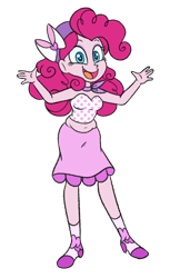 Size: 550x900 | Tagged: safe, artist:carouselunique, imported from derpibooru, pinkie pie, equestria girls, bare shoulders, belly button, chubbie pie, chubby, clothes, female, midriff, muffin top, plump, simple background, skirt, sleeveless, solo, strapless, transparent background