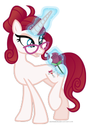 Size: 1600x2275 | Tagged: safe, artist:aeonkrow, imported from derpibooru, oc, oc only, oc:dahlia, pony, unicorn, female, flower, glasses, magic, mare, rose, simple background, solo, transparent background