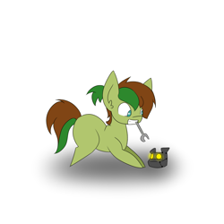 Size: 1000x1000 | Tagged: safe, artist:kaggy009, imported from derpibooru, earth pony, pony, ask peppermint pattie, colt, male, mouth hold, solo, wrench