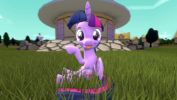 Size: 1280x720 | Tagged: safe, artist:mrm, imported from derpibooru, twilight sparkle, alicorn, 3d, :p, cute, female, grass, looking at you, mare, ponyville, sitting, source filmmaker, tongue out, twiabetes, twilight sparkle (alicorn)