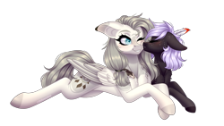 Size: 1788x1012 | Tagged: safe, artist:ohhoneybee, imported from derpibooru, oc, oc only, oc:cloudy night, oc:hunter dream, pegasus, pony, female, kissing, mare, prone, simple background, transparent background