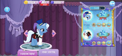 Size: 2436x1125 | Tagged: safe, imported from derpibooru, screencap, trixie, pony, unicorn, alternate clothes, alternate costumes, alternate outfits, carousel boutique, clothes, gameloft, hat, top hat