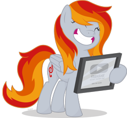 Size: 2000x1851 | Tagged: safe, artist:le-23, imported from derpibooru, oc, oc:tridashie, pegasus, award, eyes closed, hoof hold, pegasus oc, simple background, smiling, transparent background, vector, wings, youtuber