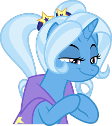 Size: 3575x4000 | Tagged: safe, artist:orin331, imported from derpibooru, trixie, pony, unicorn, absurd resolution, alternate hairstyle, babysitter trixie, cape, clothes, female, lidded eyes, mare, pigtails, plotting, simple background, smiling, smirk, solo, transparent background, trixie's cape