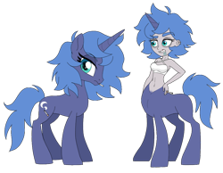 Size: 902x699 | Tagged: safe, artist:unoriginai, edit, imported from derpibooru, oc, oc:selena, centaur, pony, unicorn, bra, cigarette, clothes, crossover, crossover ship offspring, ear piercing, earring, interspecies offspring, jewelry, offspring, parent:princess luna, parent:rick sanchez, piercing, rick and morty, simple background, things breeding that should not breed, transparent background, underwear, updated