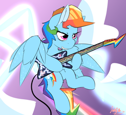 Size: 2598x2362 | Tagged: safe, artist:jubyskylines, imported from derpibooru, rainbow dash, pegasus, pony, female, guitar, lightning, musical instrument, solo