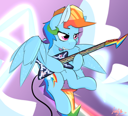 Size: 2598x2362 | Tagged: safe, artist:jubyskylines, imported from derpibooru, rainbow dash, pegasus, pony, female, flying, guitar, lightning, musical instrument, solo