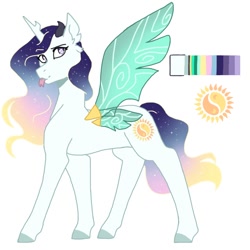 Size: 768x768 | Tagged: safe, artist:vennyredmoon, imported from derpibooru, oc, oc:callisto, changepony, hybrid, female, offspring, parent:princess celestia, parent:thorax, parents:thoralestia, reference sheet, solo, tongue out