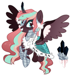 Size: 1280x1367 | Tagged: safe, artist:owl-clockwork, artist:vintage-owll, imported from derpibooru, oc, oc only, alicorn, pony, armor, cloak, clothes, female, mare, offspring, parent:fluttershy, parent:king sombra, parents:sombrashy, simple background, solo, transparent background