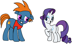 Size: 1034x627 | Tagged: safe, artist:didgereethebrony, imported from derpibooru, rarity, oc, oc:firestorm, earth pony, pony, unicorn, base used, blushing, cutie mark, flirting, simple background, trace, transparent background