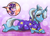 Size: 1219x876 | Tagged: safe, artist:inuhoshi-to-darkpen, imported from derpibooru, starlight glimmer, trixie, pony, unicorn, babysitter trixie, blush sticker, blushing, clothes, ear fluff, female, gameloft, gameloft interpretation, heart, hoodie, hoof fluff, implied lesbian, implied shipping, implied startrix, leonine tail, looking at you, mare, open mouth, pigtails, prone, twintails, unshorn fetlocks