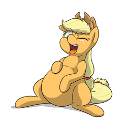 Size: 2146x2130 | Tagged: safe, artist:mickeymonster, edit, imported from derpibooru, applejack, earth pony, pony, abdominal bulge, belly, big belly, cropped, female, implied vore, mare, straight, throat bulge, tongue out