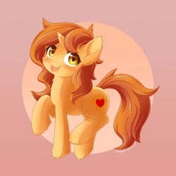 Size: 1024x1024 | Tagged: safe, artist:symbianl, imported from derpibooru, oc, oc only, oc:cinderheart, pony, unicorn, cheek fluff, chest fluff, cute, ear fluff, female, gift art, hoof fluff, horn, mare, raised hoof, simple background, smiling, solo, unicorn oc