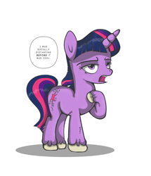 Size: 1316x1533 | Tagged: safe, artist:perfectblue97, imported from derpibooru, twilight sparkle, pony, unicorn, before it was cool, chest fluff, hoof fluff, open mouth, simple background, social distancing, unicorn twilight, white background