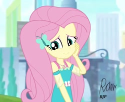 Size: 1080x886 | Tagged: safe, artist:rjp.rammy, imported from derpibooru, fluttershy, equestria girls, beautiful, clothes, cute, dress, eyeshadow, female, geode of fauna, jewelry, magical geodes, makeup, necklace, shyabetes, solo