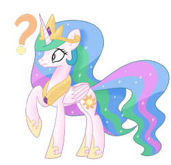 Size: 1864x1800 | Tagged: safe, artist:notadeliciouspotato, imported from derpibooru, princess celestia, alicorn, pony, confused, crown, female, folded wings, frown, hoof shoes, jewelry, mare, peytral, question mark, raised hoof, regalia, simple background, solo, transparent background, wide eyes, wings