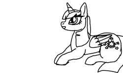 Size: 1095x649 | Tagged: safe, artist:cutiekittehmeow, imported from derpibooru, twilight sparkle, alicorn, pony, black and white, female, grayscale, mare, monochrome, simple background, sitting, solo, twilight sparkle (alicorn), white background