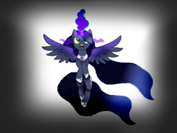 Size: 2828x2121 | Tagged: safe, artist:caticornie, imported from derpibooru, oc, oc only, oc:blue dream, alicorn, pony, alicorn oc, dark magic, horn, looking up, magic, offspring, parent:king sombra, parent:princess luna, parents:lumbra, solo, sombra eyes, wings