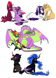 Size: 1024x1420 | Tagged: safe, artist:ashurikrbg, imported from derpibooru, applejack, king sombra, nightmare moon, rarity, spike, tempest shadow, thorax, twilight sparkle, alicorn, changedling, changeling, dragon, derp, female, gay, king thorax, kissing, lesbian, male, rarijack, shipping, simple background, sombramoon, straight, tempestlight, thoraxspike, transparent background, twilight sparkle (alicorn)