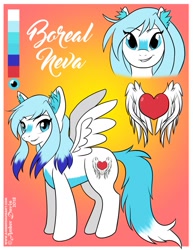 Size: 989x1280 | Tagged: safe, artist:sonicsweeti, imported from derpibooru, oc, oc only, oc:boreal neva, pegasus, pony, commission, cutie mark, digital art, female, looking at you, mare, reference sheet, wings